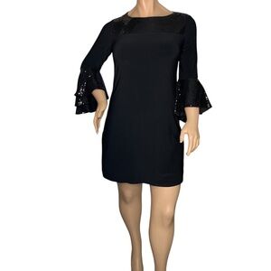JBS black dress with sequin bell sleeves full lining back hidden zipper size L